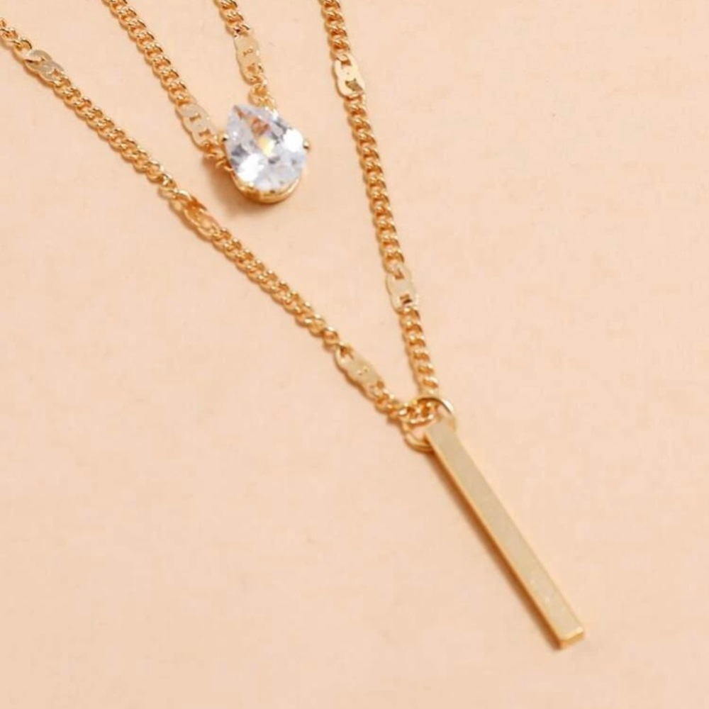 2Pcs Bar Rhinestone Drop Layered Necklace - Picture 3 of 5